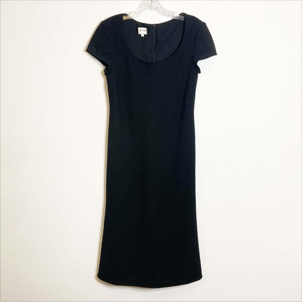 Armani Collezioni Black Cap Sleeve Midi Little Black Dress Lined Zips Size 6